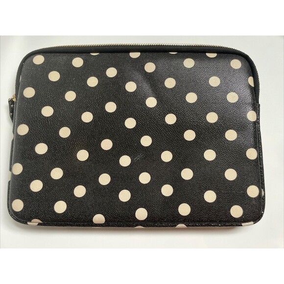 Kate Spade New York Laptop Ipad Tablet Case Bag Black Polka Dots Padded Zip - Picture 3 of 9